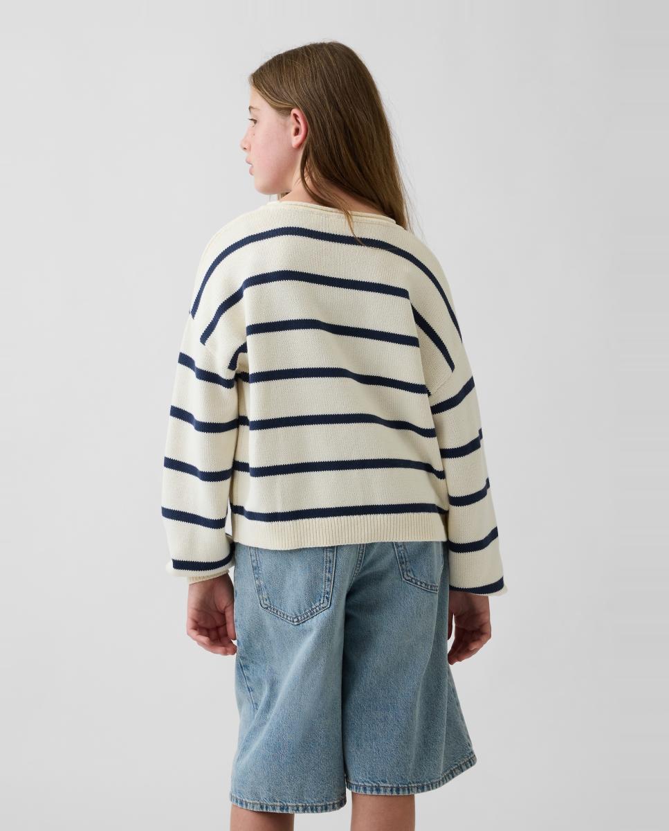 Camisola de Malha às Riscas Bege-3