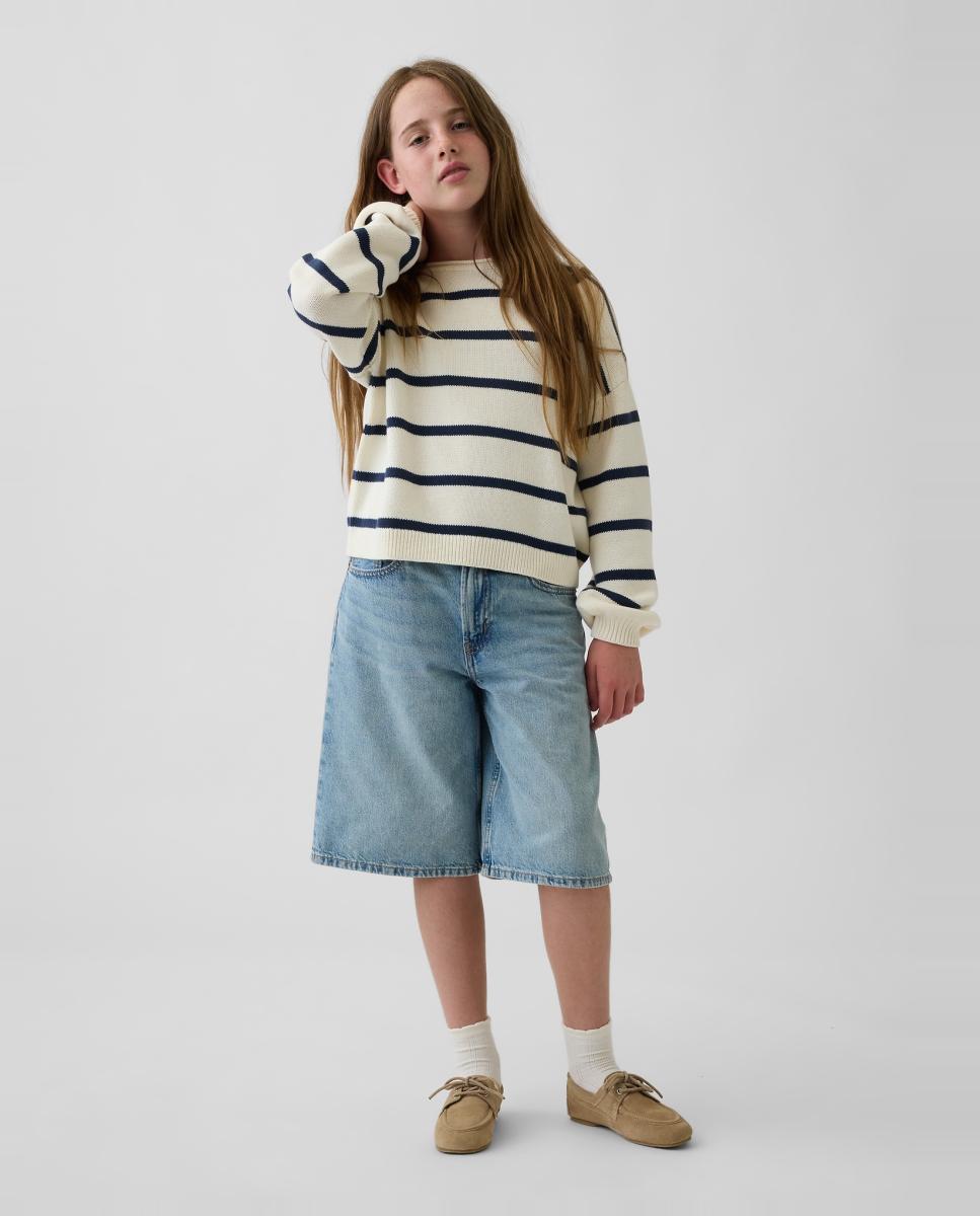 Camisola de Malha às Riscas Bege-4
