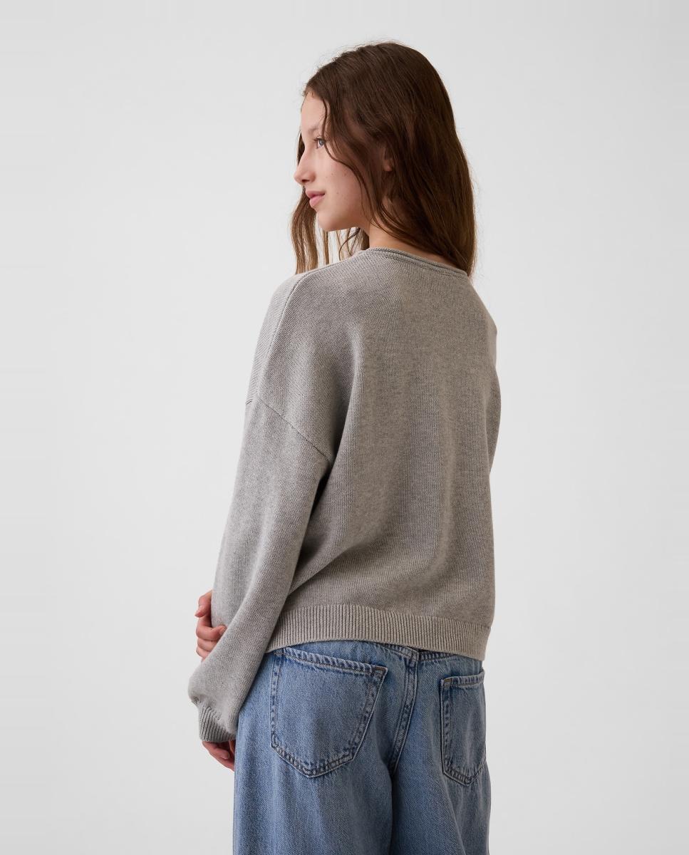 Camisola de Malha com Estampado à Frente Cinzento-3