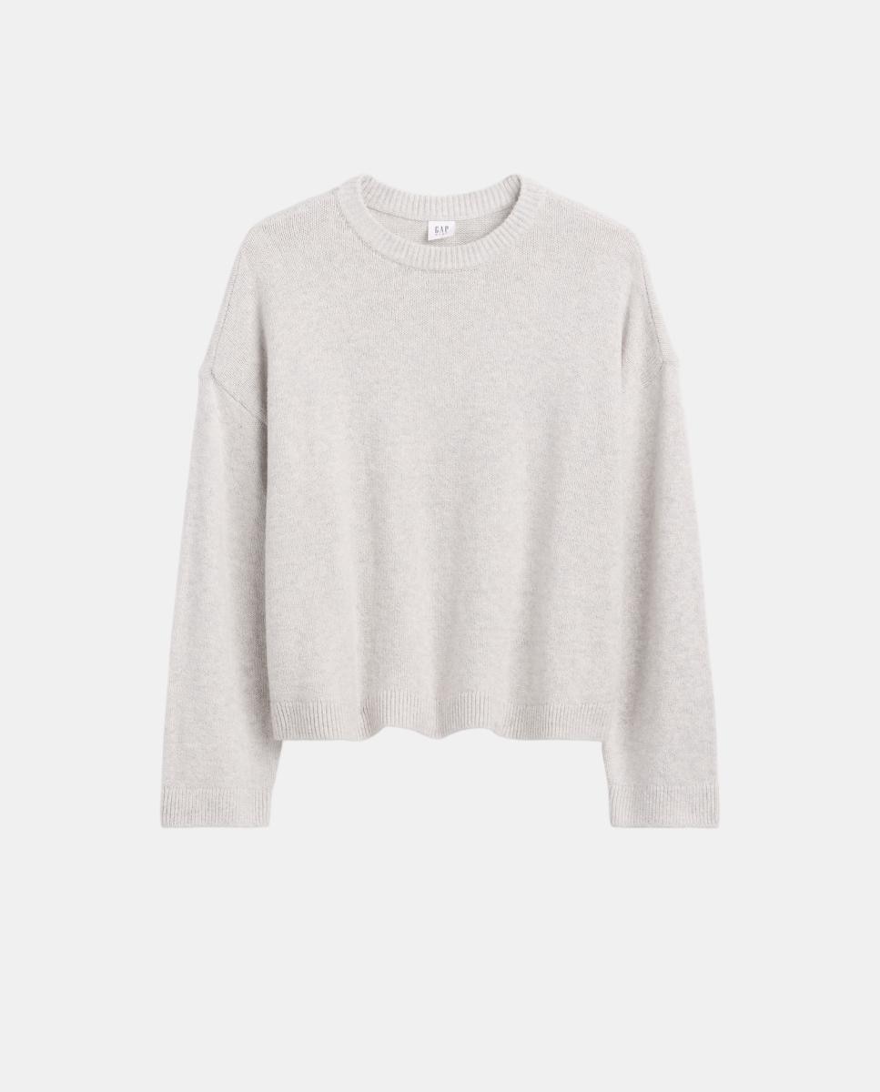 Camisola de Malha Oversize com Manga Comprida Natural-4