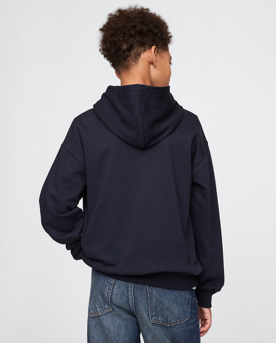 Sweatshirt com Capuz com Logótipo à Frente e Bolso Canguru Azul-marinho-3