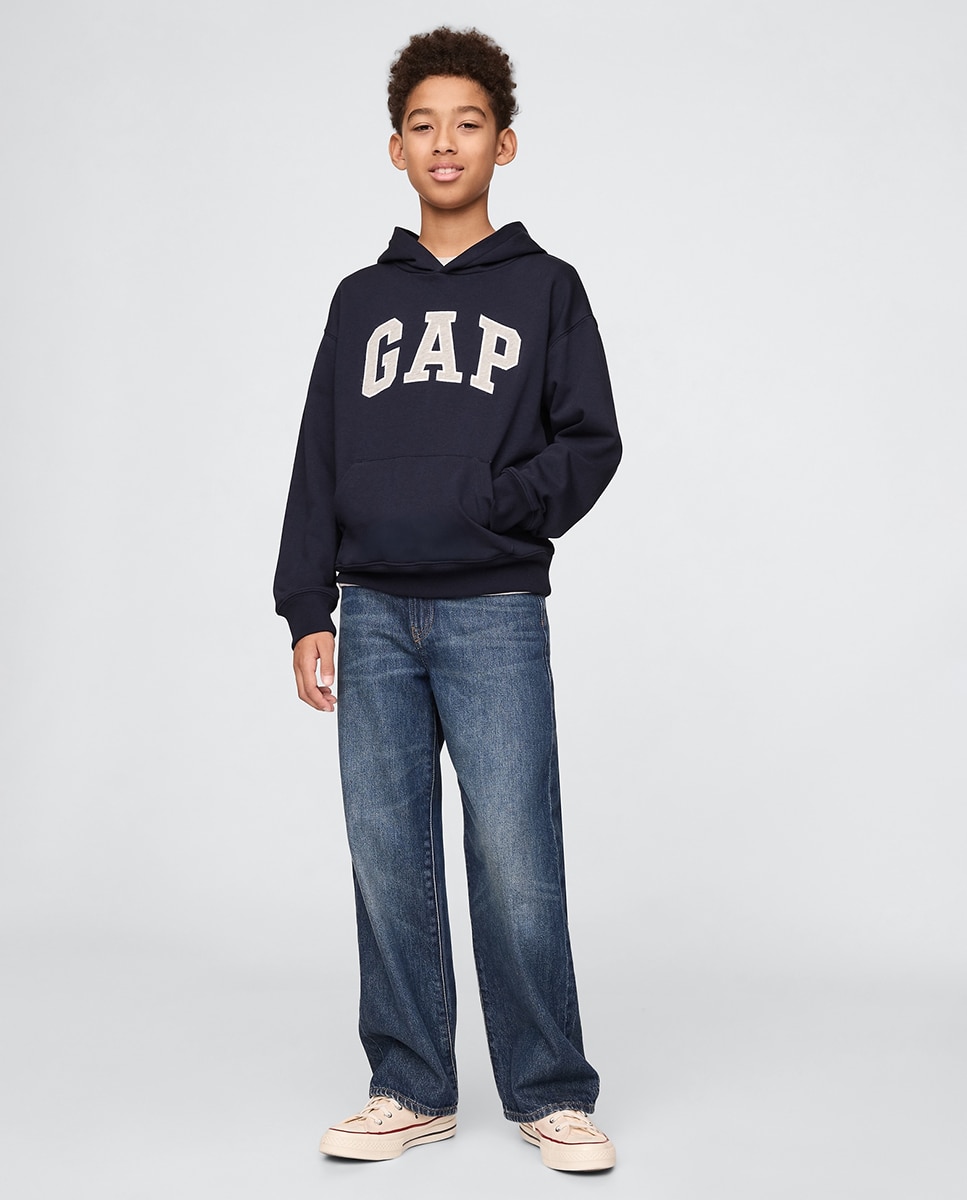 Sweatshirt com Capuz com Logótipo à Frente e Bolso Canguru Azul-marinho-4