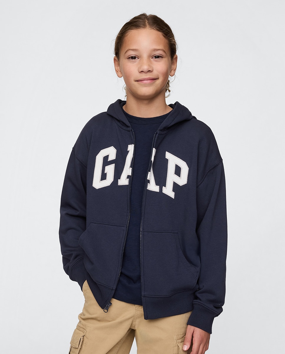 Imagem 0 de Sweatshirt com Capuz e Fecho de Correr com Logótipo à Frente e Bolso Canguru