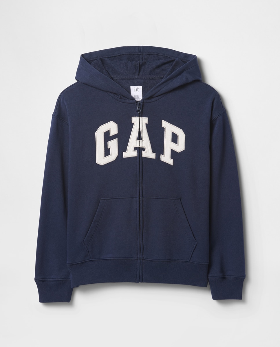 Sweatshirt com Capuz e Fecho de Correr com Logótipo à Frente e Bolso Canguru Azul-marinho-2