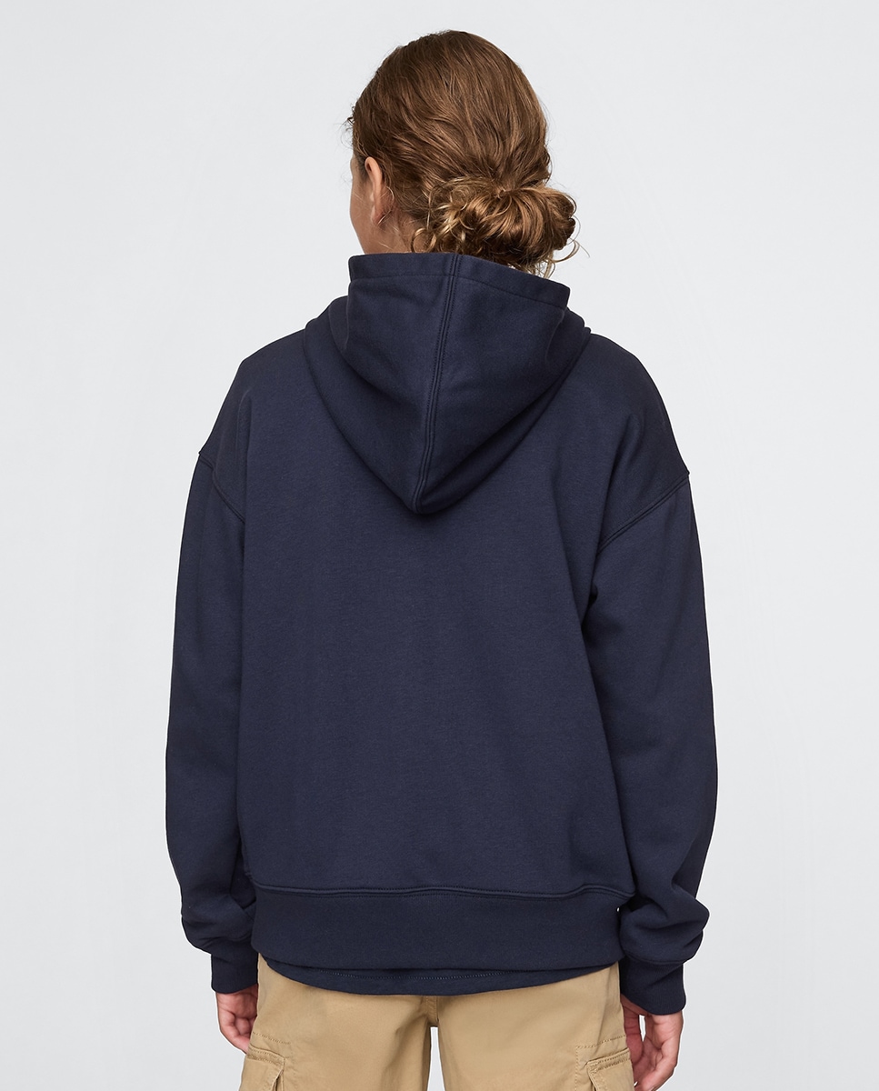 Sweatshirt com Capuz e Fecho de Correr com Logótipo à Frente e Bolso Canguru Azul-marinho-3