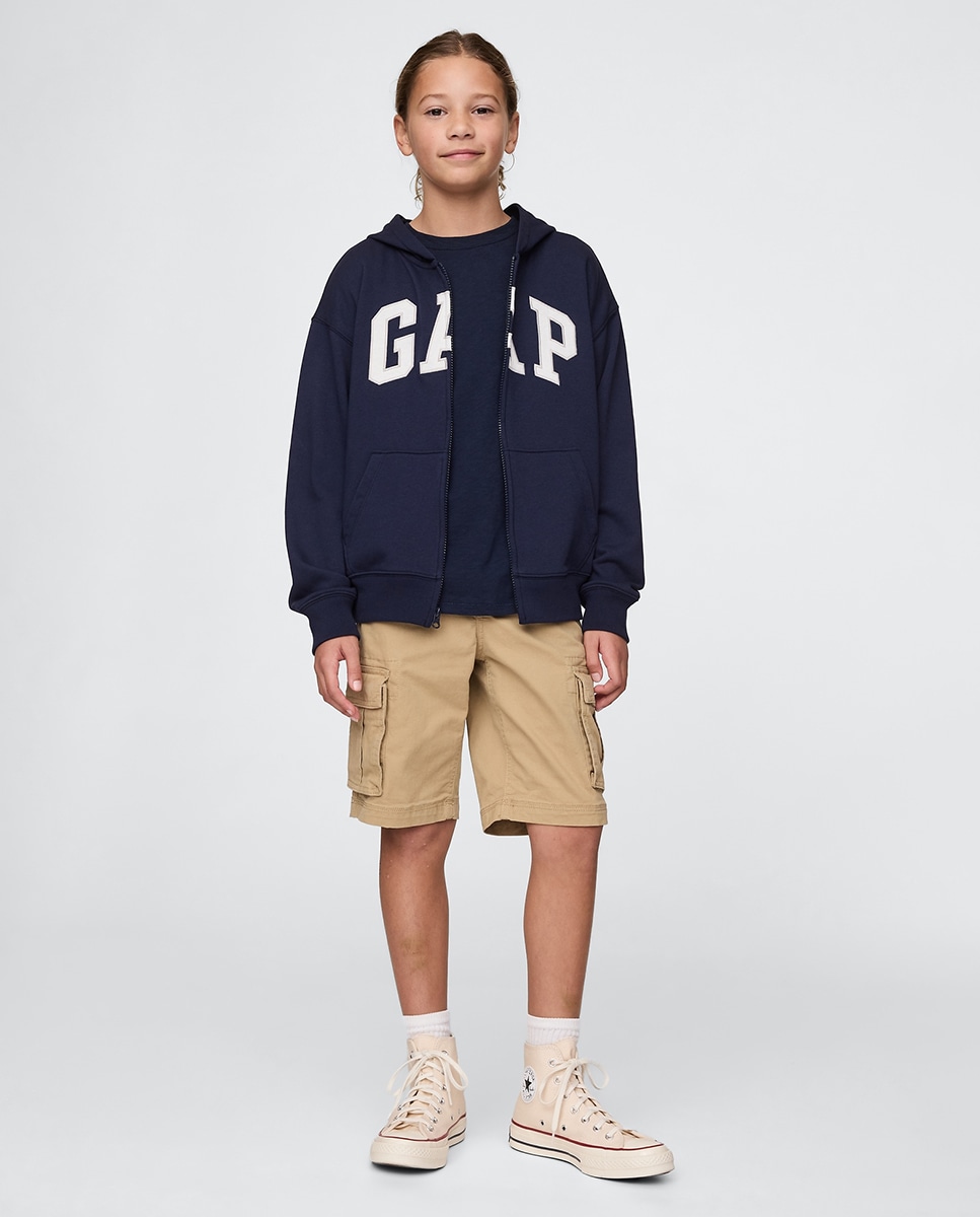 Sweatshirt com Capuz e Fecho de Correr com Logótipo à Frente e Bolso Canguru Azul-marinho-4