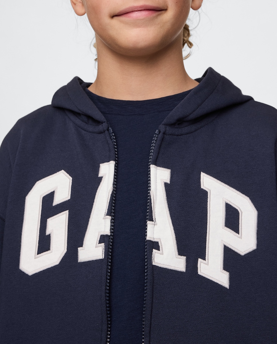 Sweatshirt com Capuz e Fecho de Correr com Logótipo à Frente e Bolso Canguru Azul-marinho-5