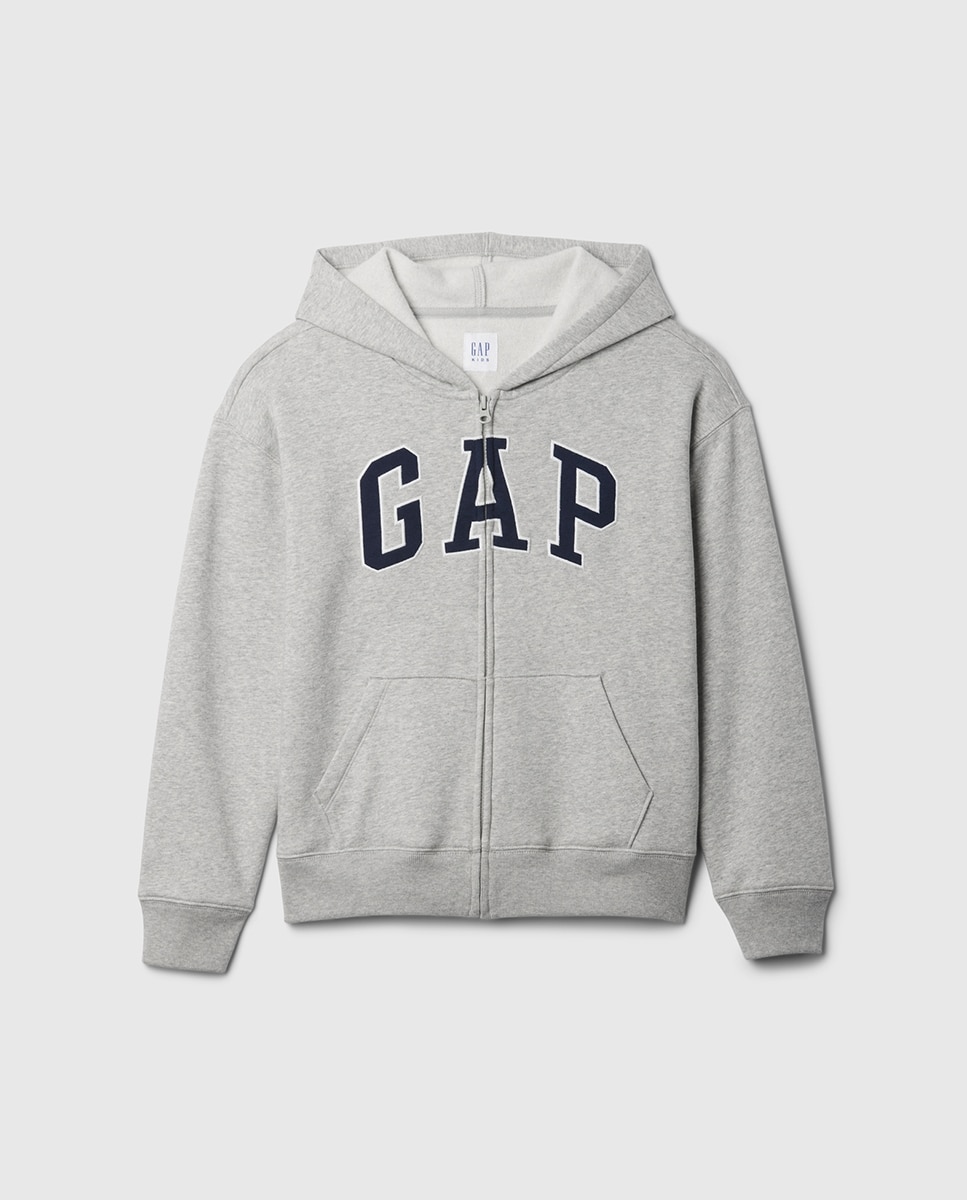 Sweatshirt com Capuz e Fecho de Correr Cinzento-1