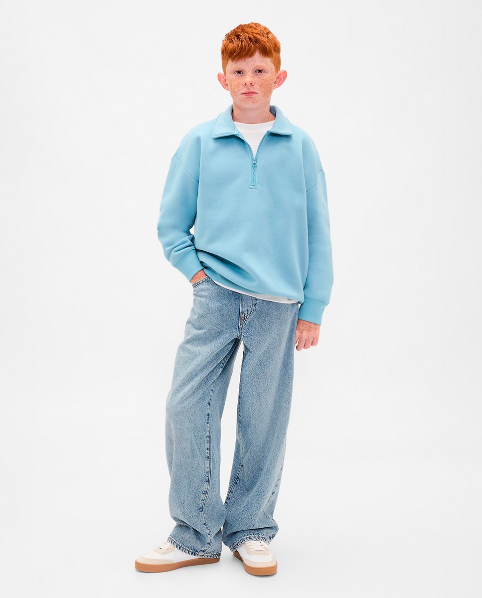 Camisola com Fecho de Correr Azul-3