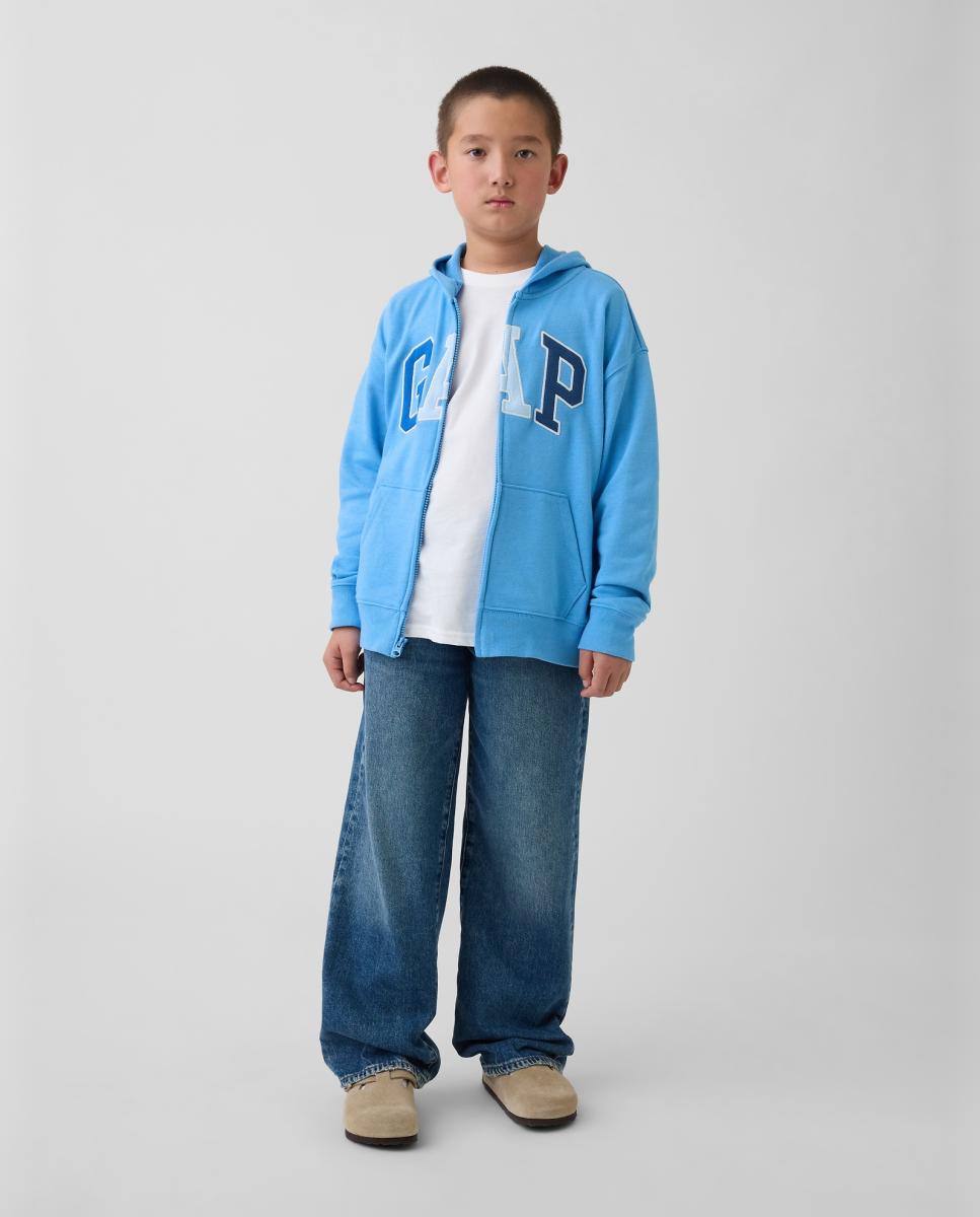 Sweatshirt de Felpa de Bebé com Capuz e Fecho de Correr com Logótipo Gap Azul-4