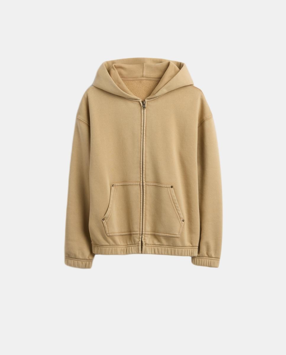 Sweatshirt Relaxed Fit com Capuz e Fecho de Correr Gap Camel-2