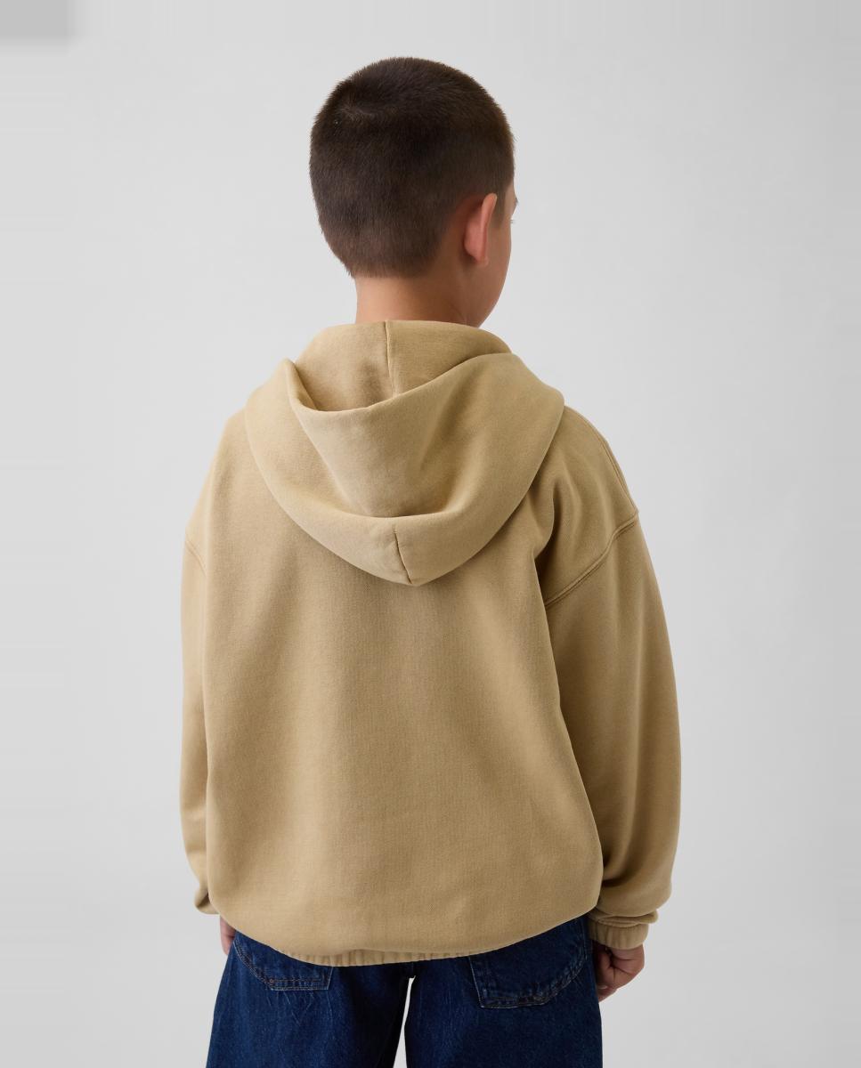 Sweatshirt Relaxed Fit com Capuz e Fecho de Correr Gap Camel-3