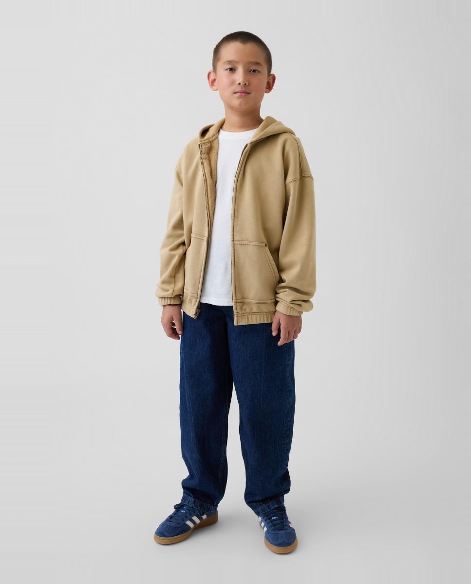Sweatshirt Relaxed Fit com Capuz e Fecho de Correr Gap Camel-4