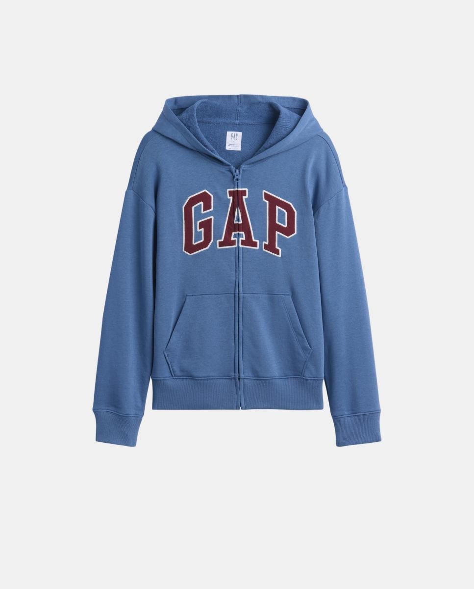 Sweatshirt com Capuz e Fecho de Correr Azul-2