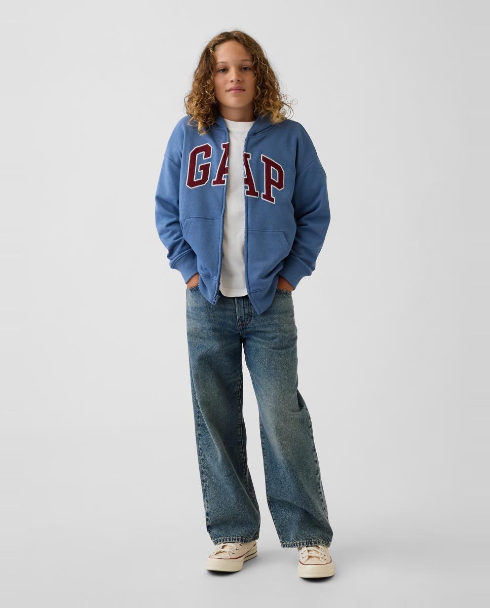 Sweatshirt com Capuz e Fecho de Correr Azul-4