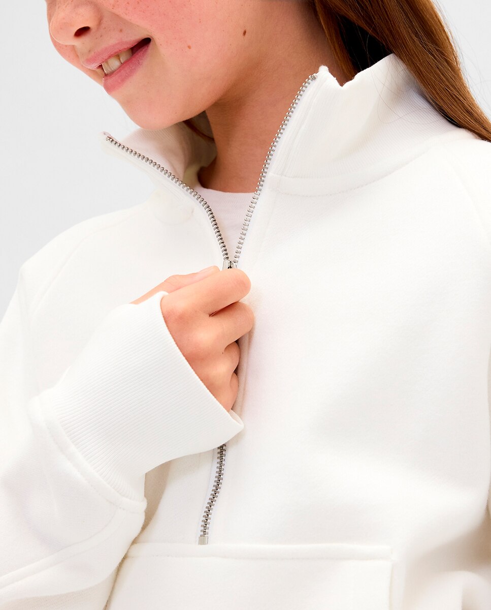 Pullover com Meio Fecho de Correr Branco-4