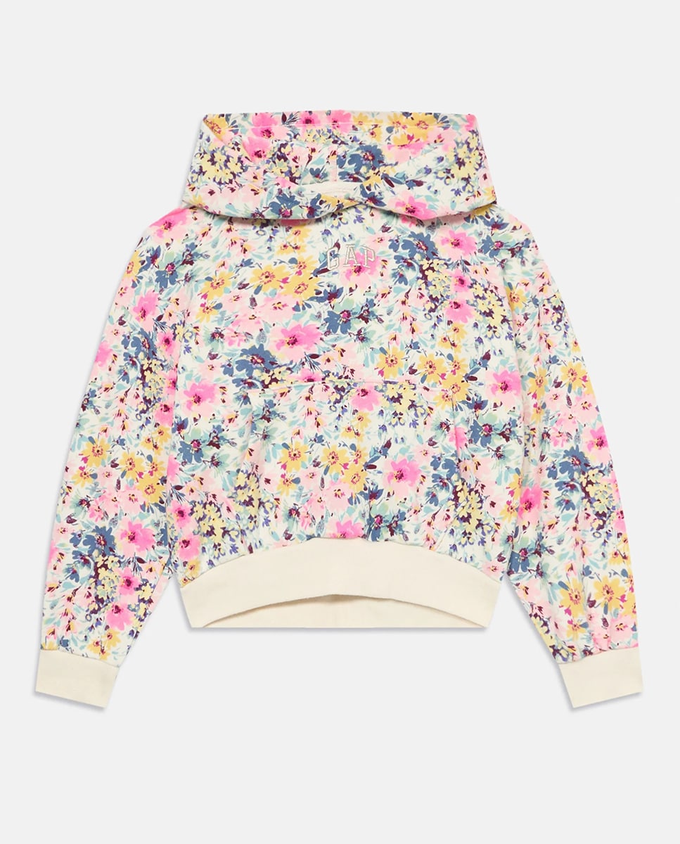 Sweatshirt Estampada Fechada com Capuz e Bolso Canguru Branco-1