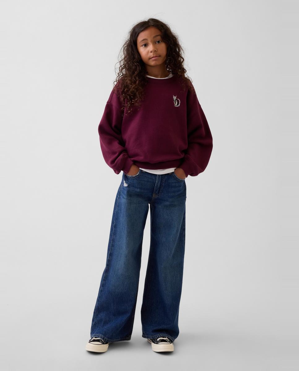 Sweatshirt de Manga Comprida com Pequeno Estampado Grená-2