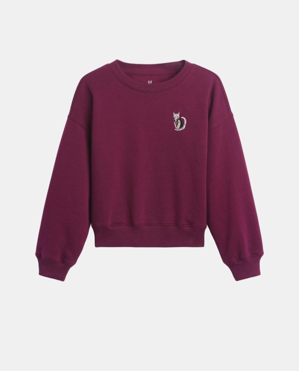 Sweatshirt de Manga Comprida com Pequeno Estampado Grená-6