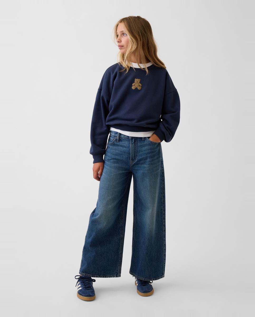 Sweatshirt de Manga Comprida com Pequeno Estampado Azul-marinho-2
