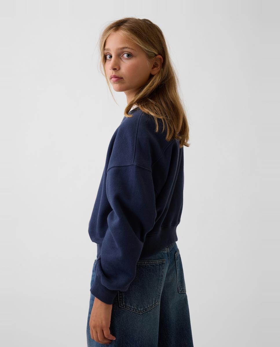 Sweatshirt de Manga Comprida com Pequeno Estampado Azul-marinho-3