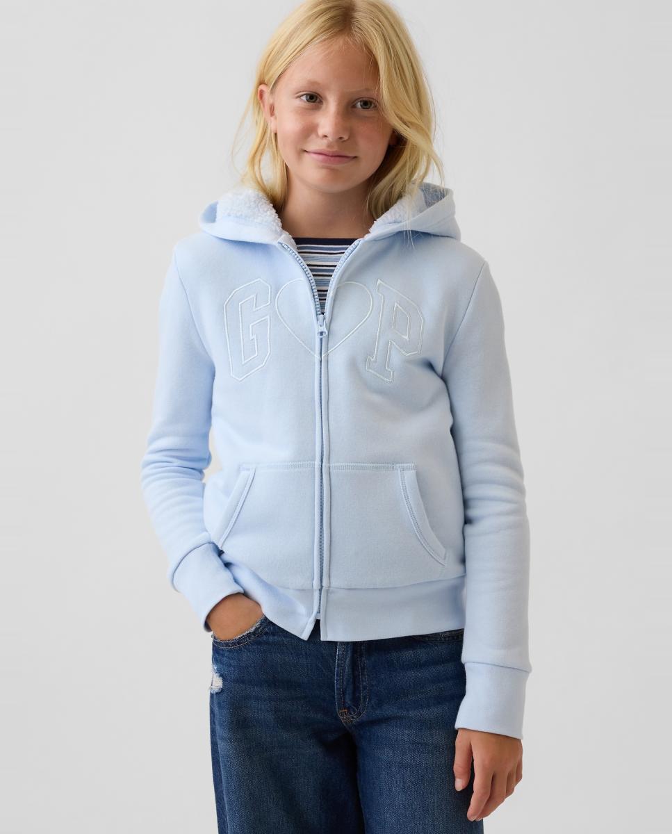 Imagen 0 de Sudadera de niña básica con capucha y cremallera frontal Azul claro