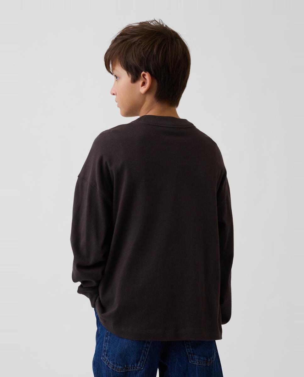 Camisola Básica Oversize com Manga Comprida Castanho-2