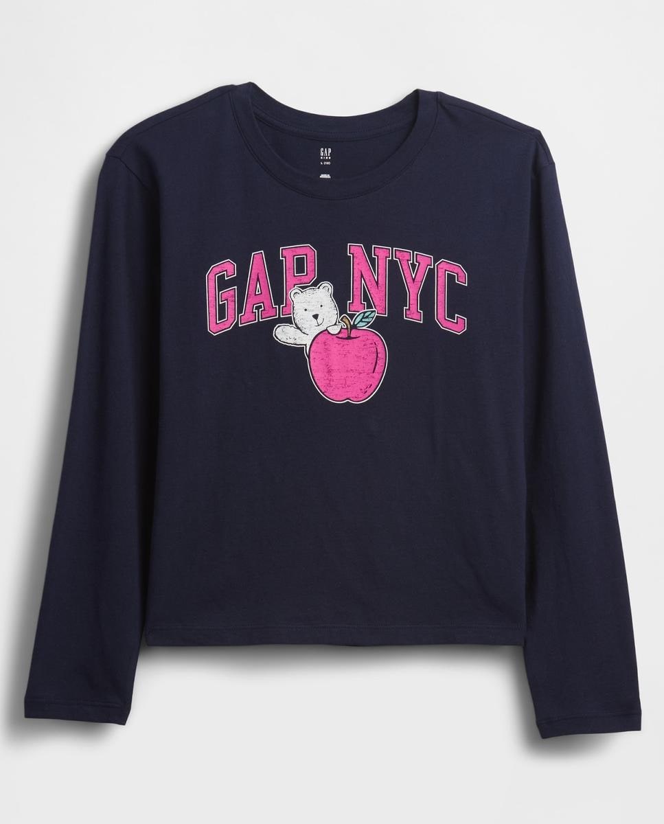 T-shirt Relaxed Fit de Criança com Logótipo Gráfico Azul-marinho-3