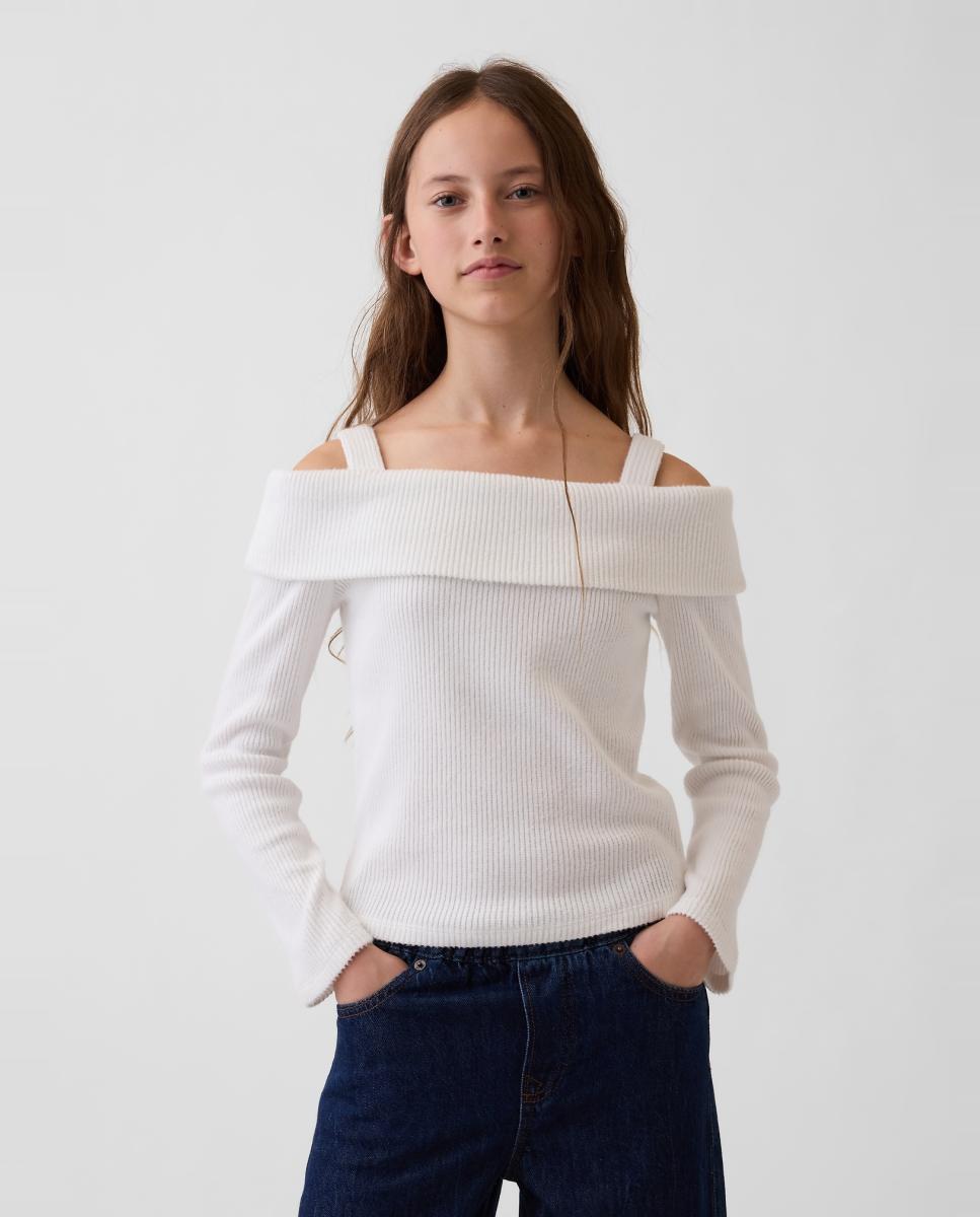 Jersey de niña de manga larga con hombros descubiertos - Gap - Blanco Blanco-1