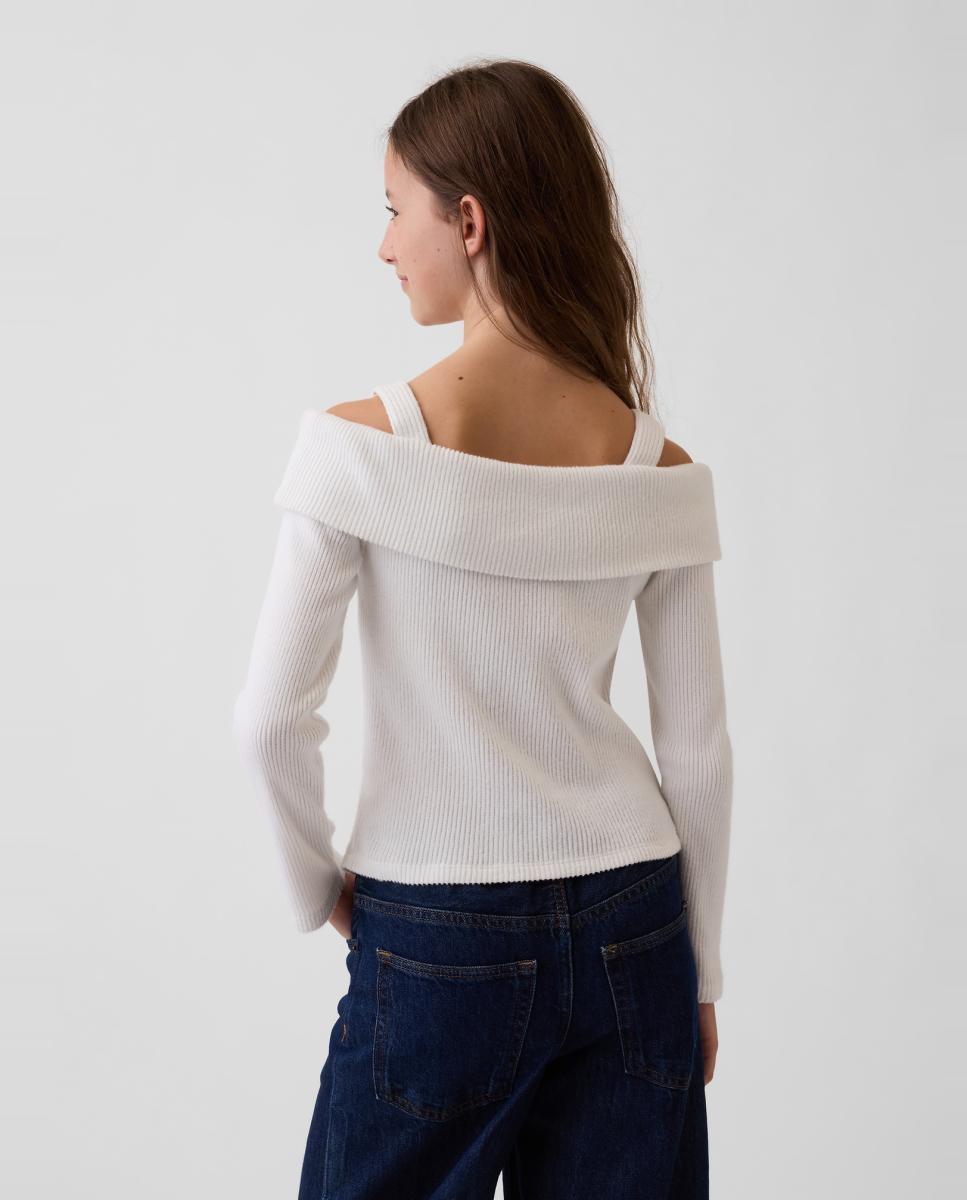 Jersey de niña de manga larga con hombros descubiertos - Gap - Blanco Blanco-2