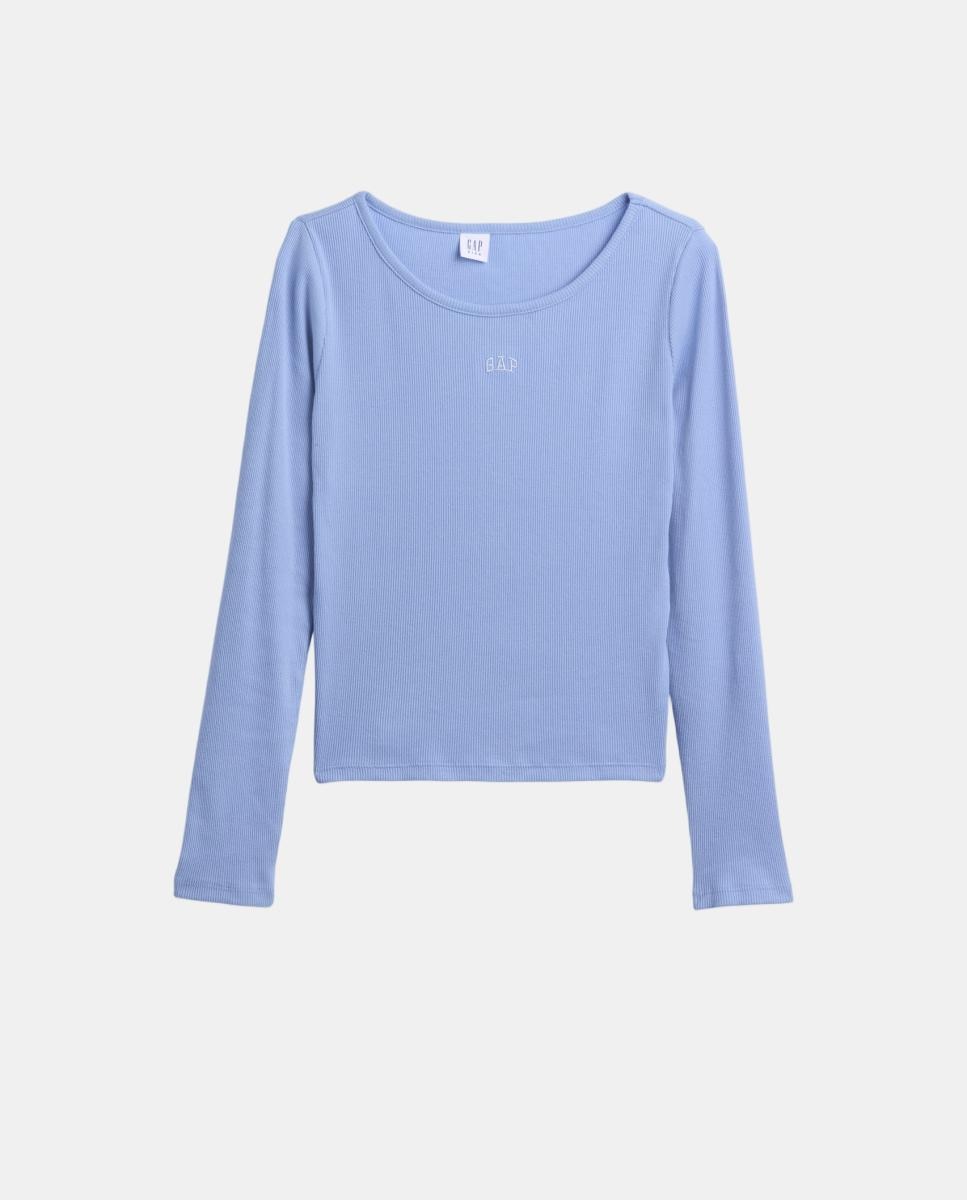 Camisola Lisa de Manga Comprida Azul-2