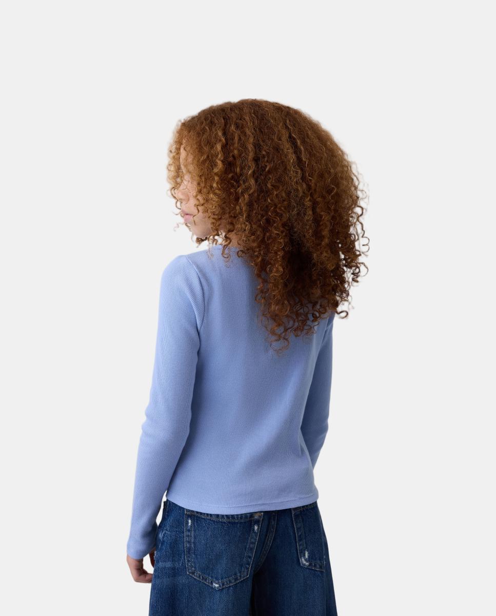 Camisola Lisa de Manga Comprida Azul-3