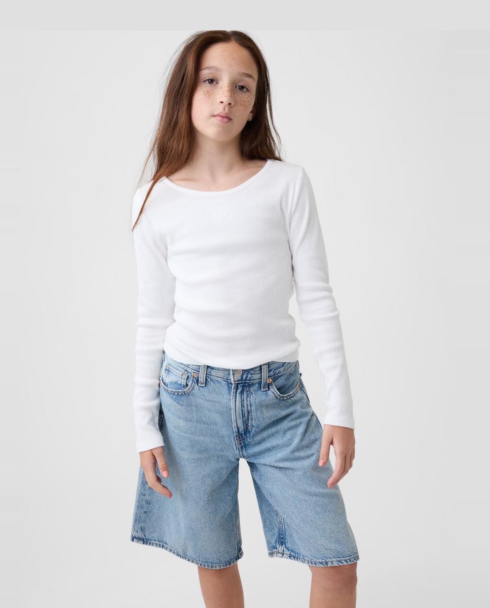 Camiseta de niña de manga larga lisa - Gap - Blanco Blanco-1