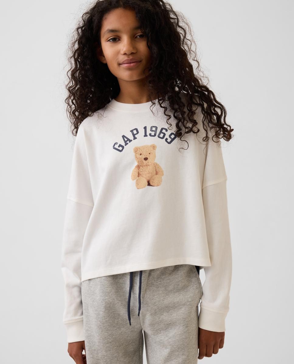 Camiseta de niña de manga larga con estampado delantero - Gap - Blanco Blanco-1