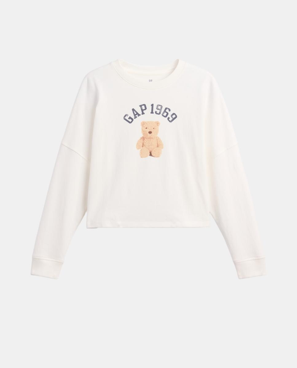 Camiseta de niña de manga larga con estampado delantero - Gap - Blanco Blanco-2
