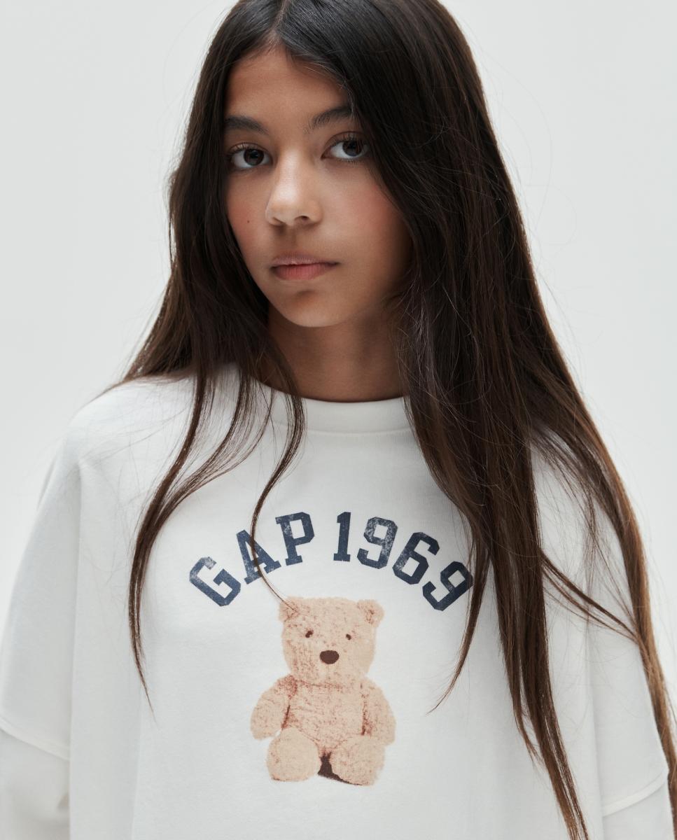 Camiseta de niña de manga larga con estampado delantero - Gap - Blanco Blanco-5