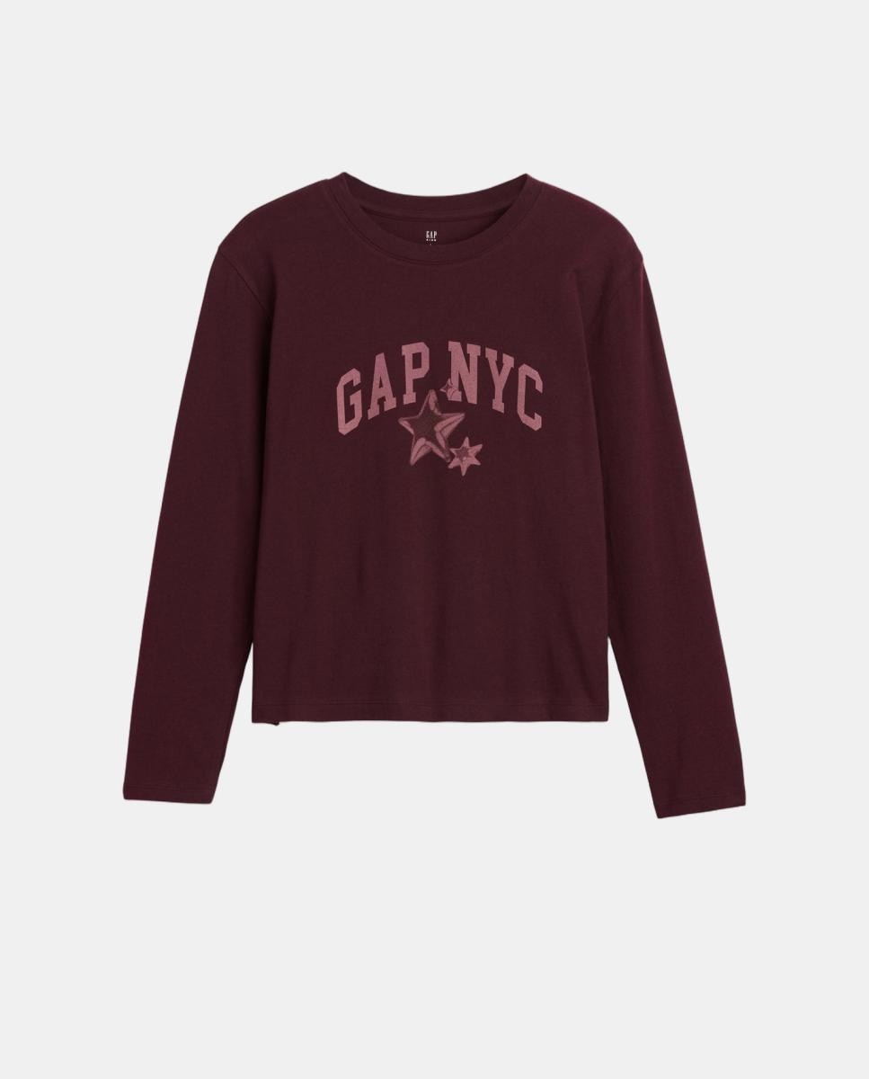 Camisola de Manga Comprida com Estampado à Frente Bordeaux-2