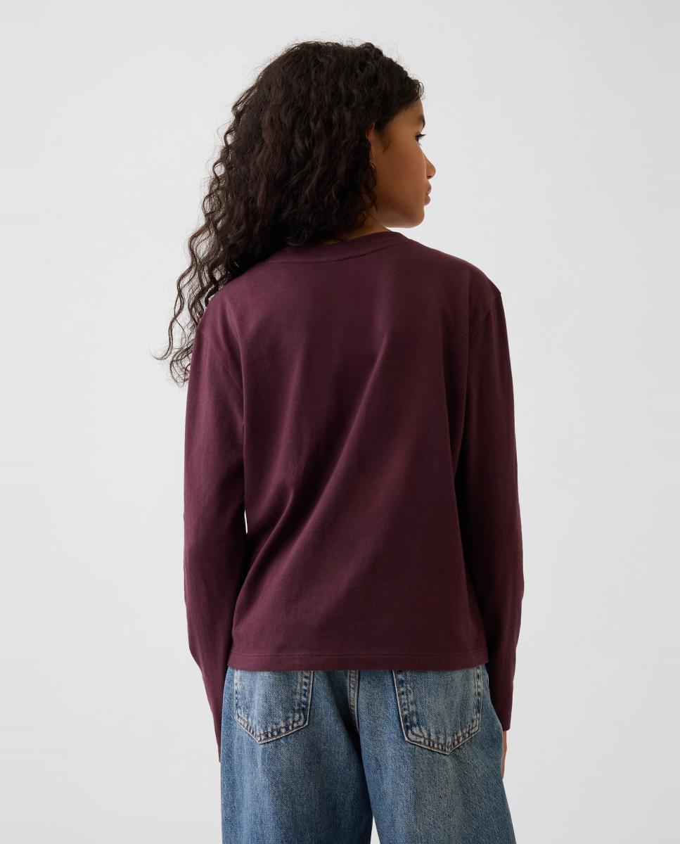 Camisola de Manga Comprida com Estampado à Frente Bordeaux-3