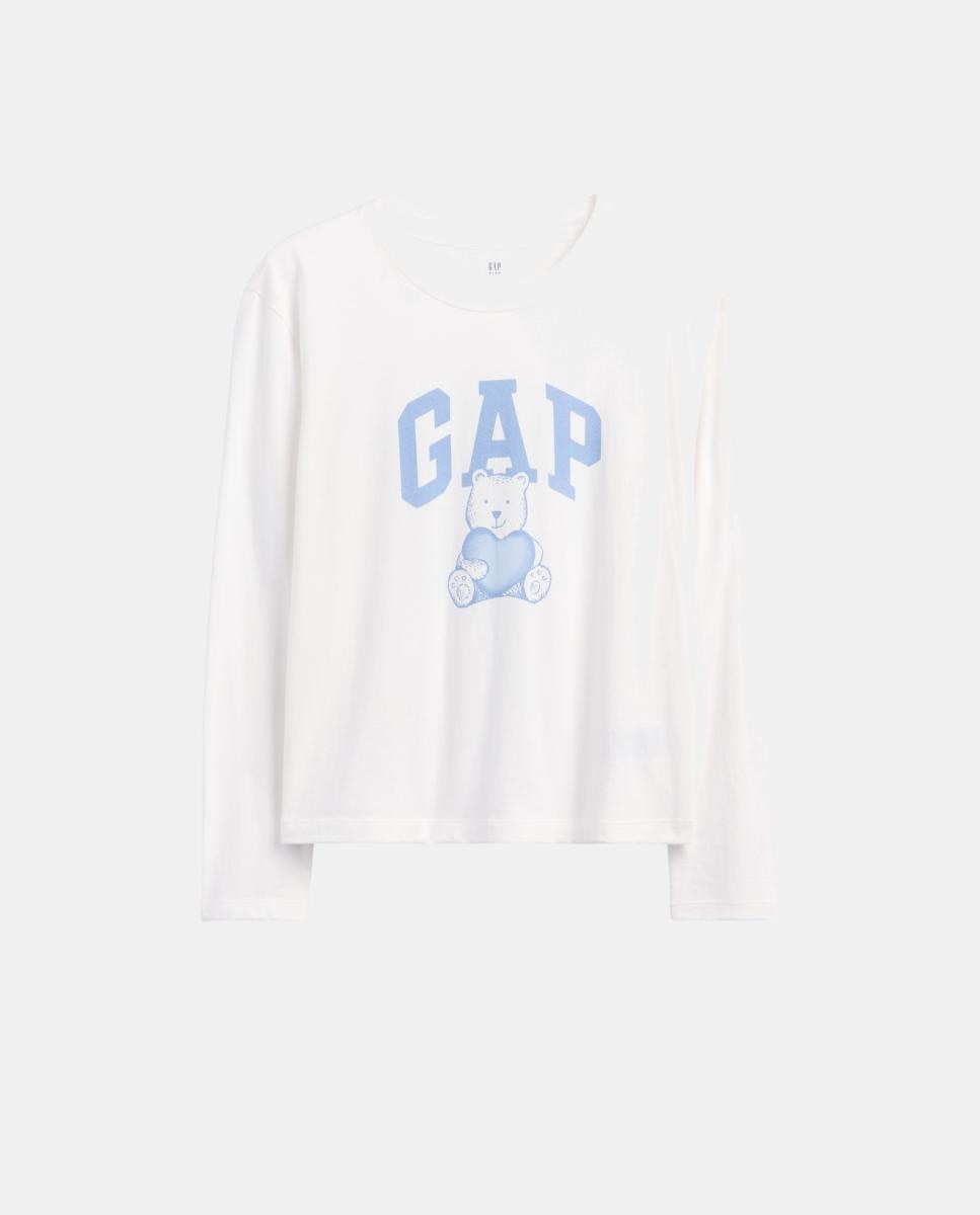 Camisola de Manga Comprida com Estampado à Frente Branco-2