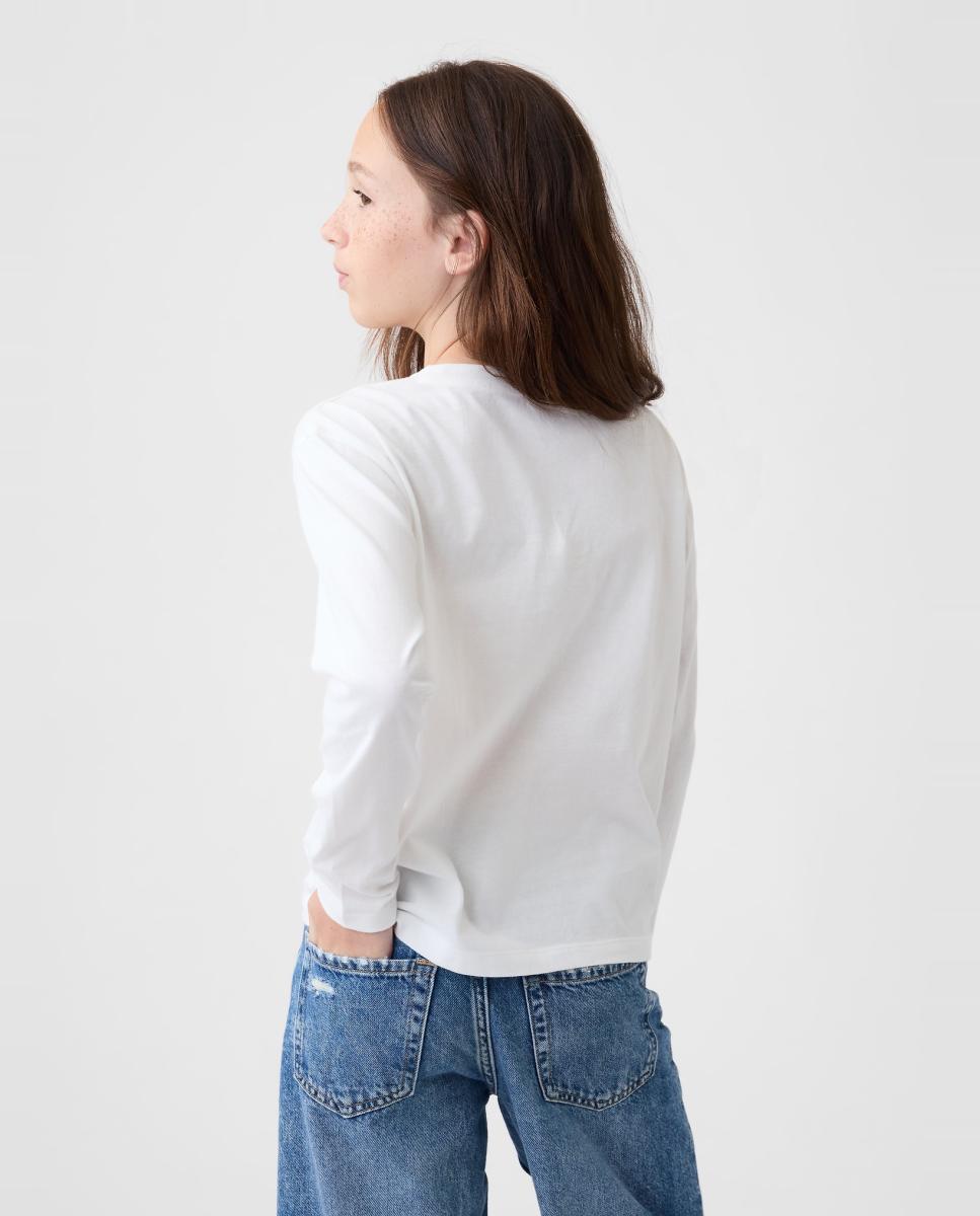 Camisola de Manga Comprida com Estampado à Frente Branco-3