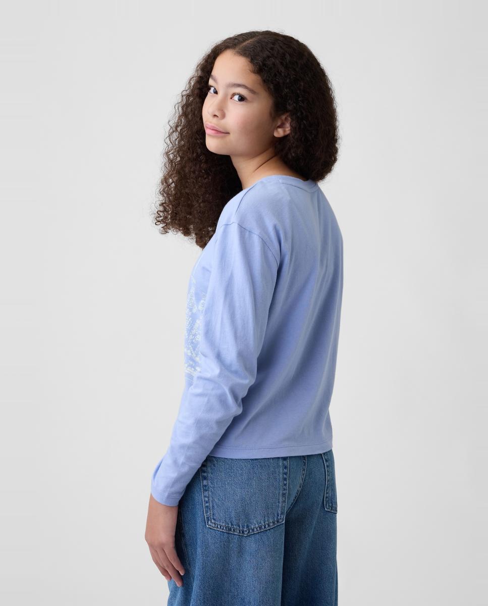 Camisola de Manga Comprida com Estampado à Frente Azul-3