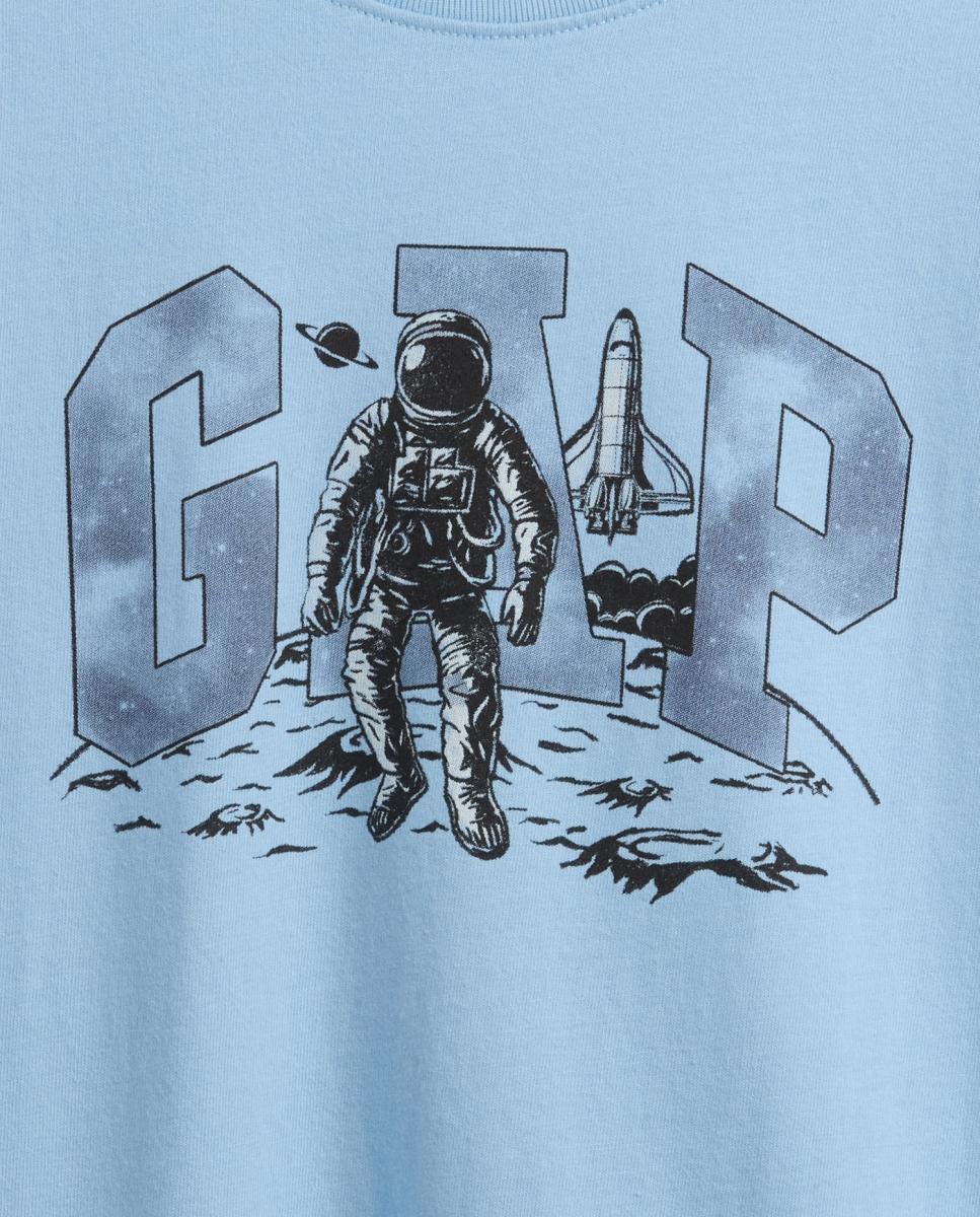 T-Shirt Gráfica com Logótipo Gap Azul-claro-3