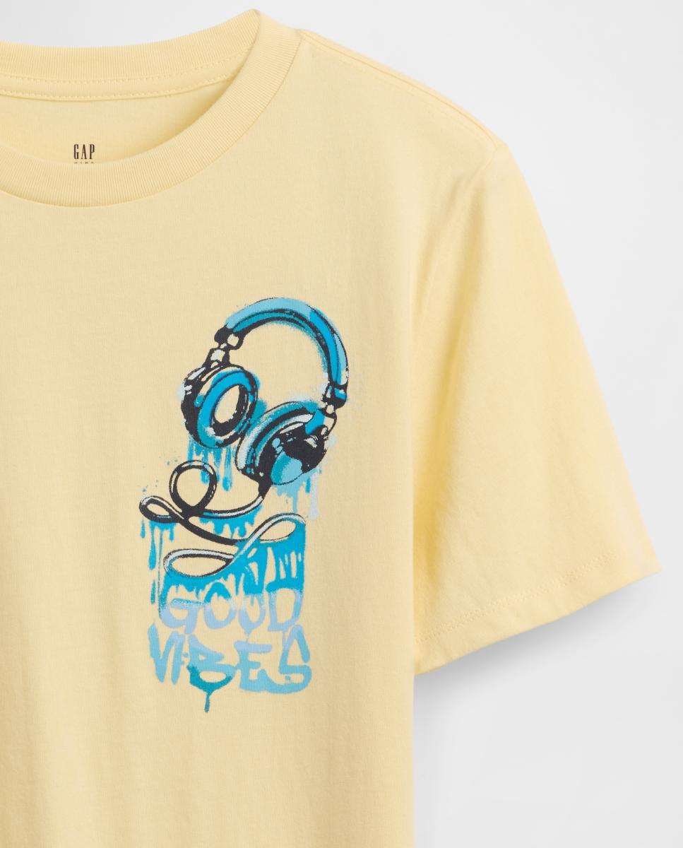 T-shirt Básica de Algodão Estampada Gap Amarelo-3
