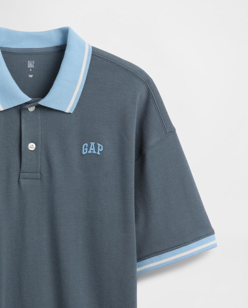 Polo de piqué oversize con logo de Gap de niños - Azul Azul-3