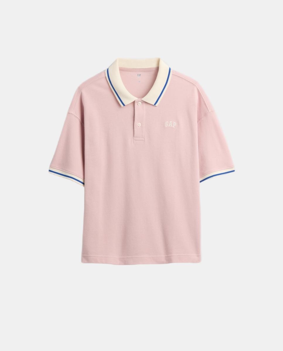Polo Piqué Oversize de Criança com Logótipo Gap Rosa-1