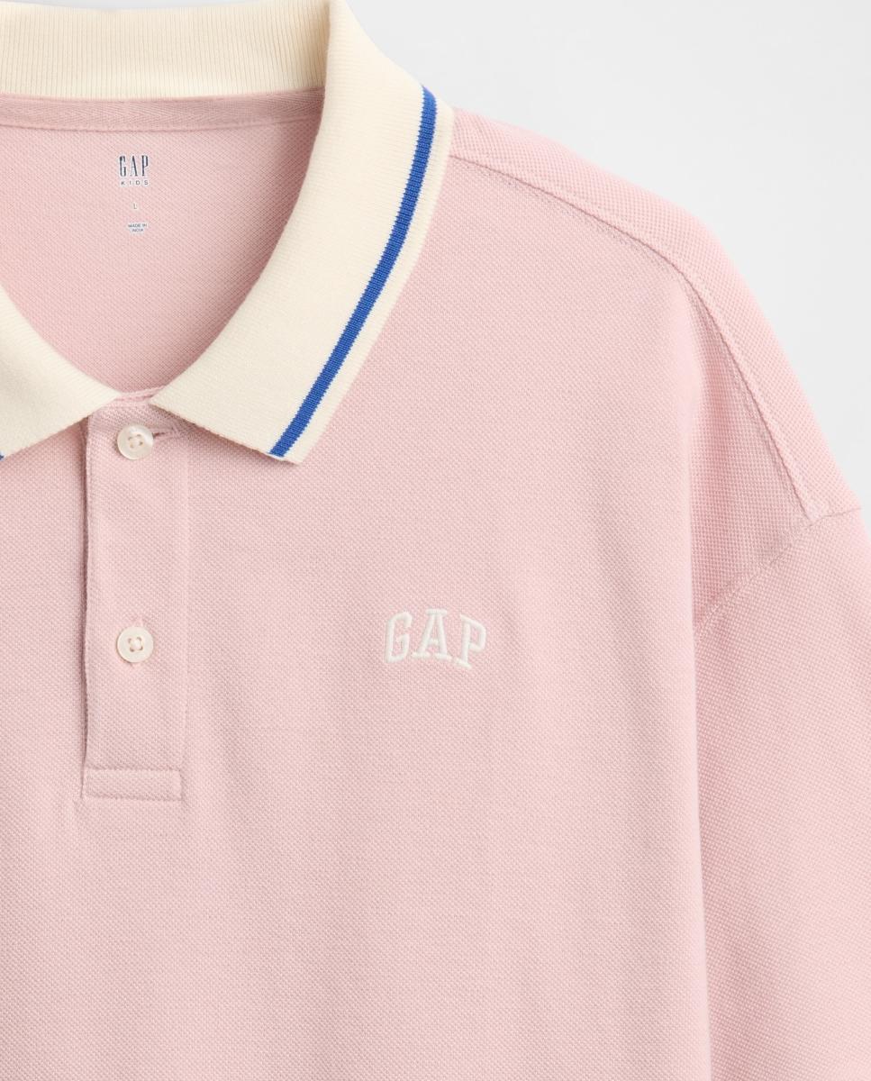 Polo Piqué Oversize de Criança com Logótipo Gap Rosa-3