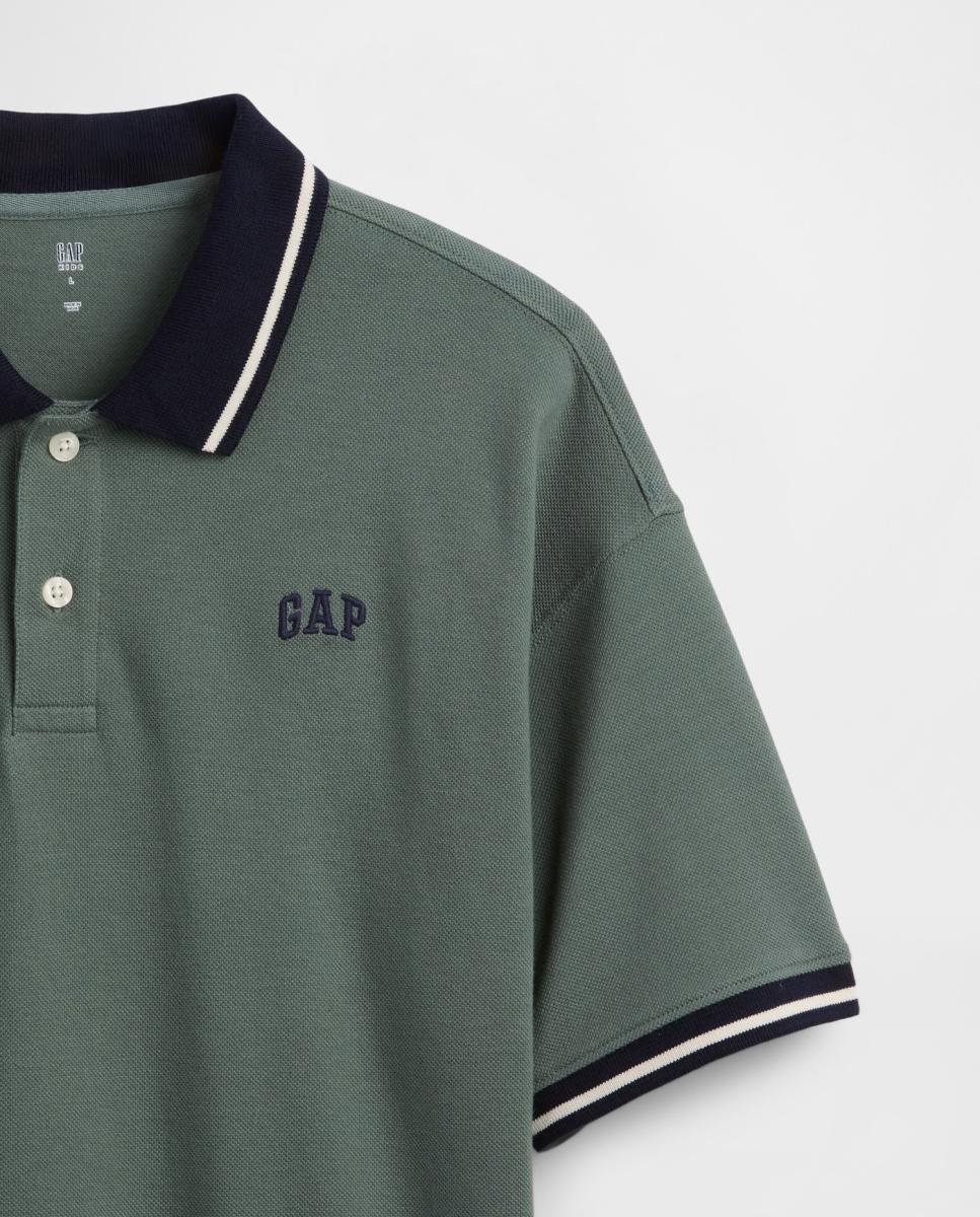 Polo de piqué oversize con logo de Gap de niños - Verde Verde-3