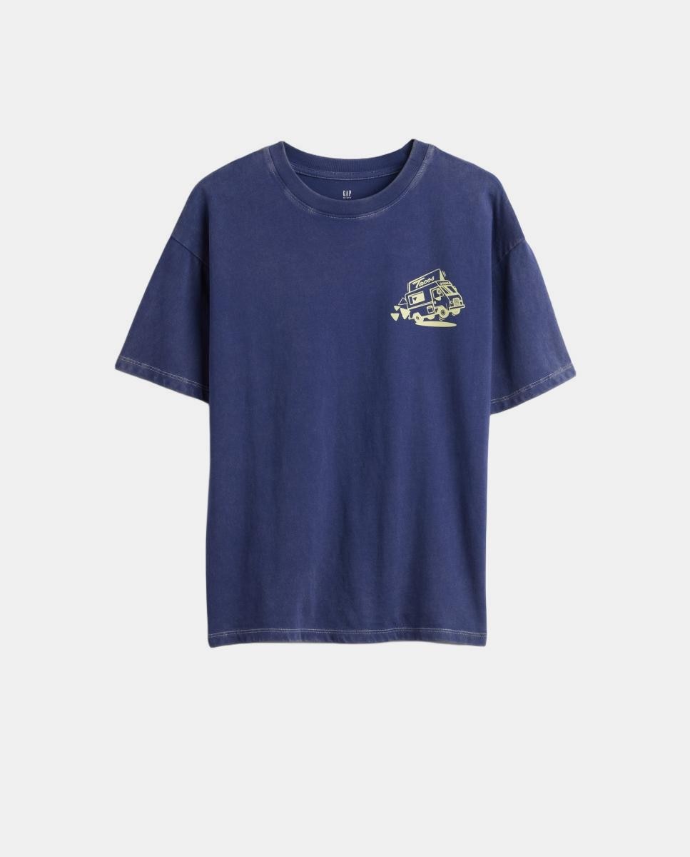 Camiseta básica holgada con estampado de niño - Gap - Azul Azul-1