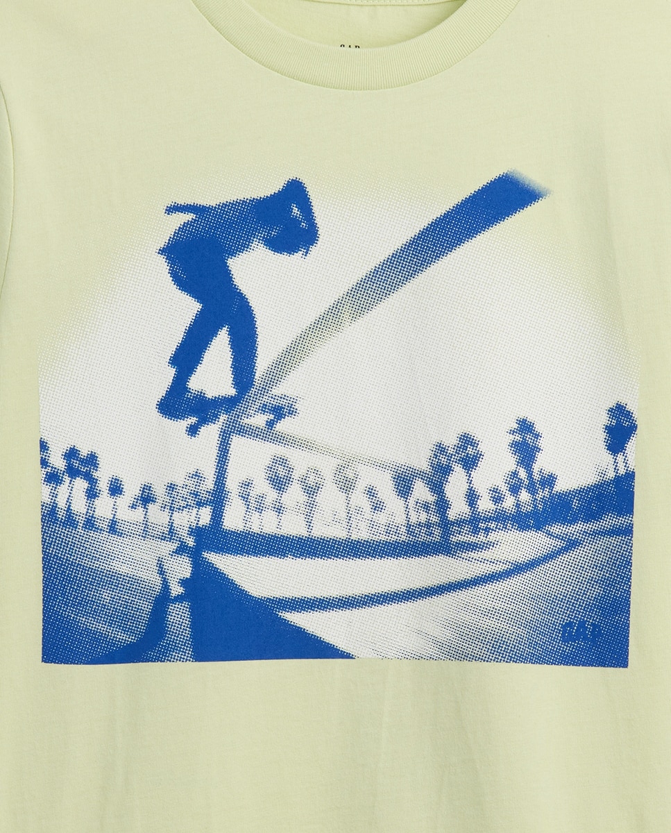 T-shirt Básica de Algodão Estampada Amarelo-3