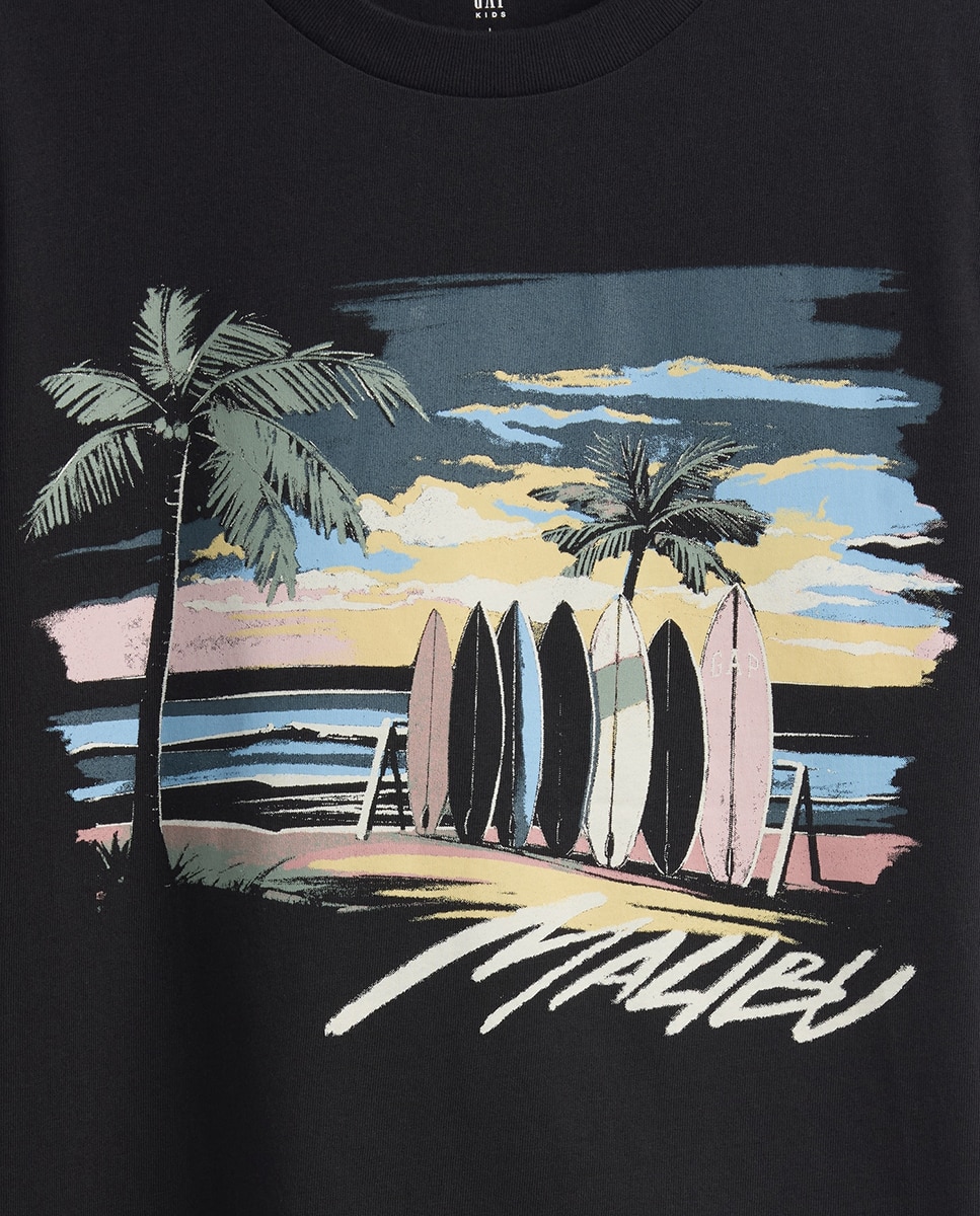 T-shirt Básica de Algodão Estampada Gap Preto-3